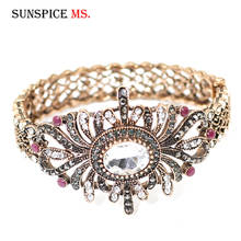 Sunspicems Turkish Women Vintage Bangle Cuff Bracelet Antique Gold Color White Crystal Wrist Jewelry Flower Pulseirsa Feminino 2024 - buy cheap