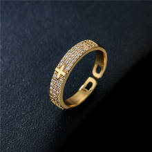 Классический дизайн, украшение, кольцо с крестом 2021, модное Открытое кольцо золотого цвета с фианитом, регулируемое, оптовая продажа, христианские ювелирные изделия, подарок 2024 - купить недорого