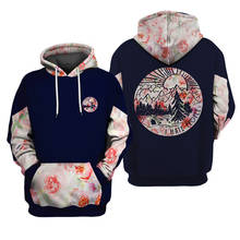 Pink flower stitching design casual navy blue camping hoodie 2024 - buy cheap