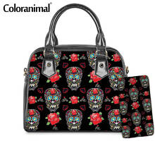 Coloranimal Gothic Sugar Skull Pattern Female Shoulder Bag PU Leather 2Pcs/Set Handbag&Wallet for Women Tote Crossbody Bolso 2024 - buy cheap