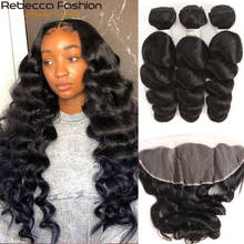 Rebecca Loose Wave Hair Bundles With Frontal Brazilian Hair Weave 3 Bundles With Frontal Curly Human Hair Bundles With Closure 2024 - buy cheap