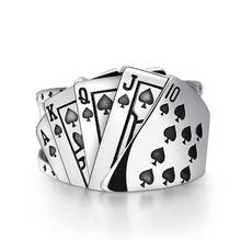 Punk Silver Color Poker Signet Rings Gothic Straight Flush Resizable Ring For Women Men Viking Jewelry Aneis Masculino 2024 - купить недорого