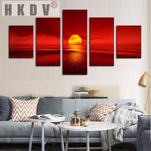 HKDV Abstract 5 Pieces Canvas Paintings Posters Prints Sunset Red Sun Sea Natural Landscape Seascape Wall Art Picture Home Decor 2024 - buy cheap