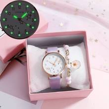 Nova moda feminina relógios senhoras rosa ouro estrelas luminosas relógios de pulso feminino pulseira de couro fino relógio relogio feminino 2024 - compre barato