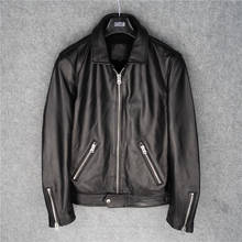 Black Genuine Leather Jacket Men Sheepskin Fur Coat Real Leather Biker Mens Leather Jackets 2024 - buy cheap