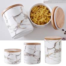 Delicate Ceramic Marble Pattern Candy Plate With Wooden Seal Lid Candy Biscuit Jar Storage Jar Biscuit Coffee Oat Tea Sugar Jar 2024 - buy cheap