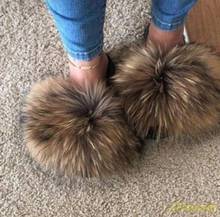 Real Fur Slippers Women Fox Wholesale Jamacia Fluffy Sliders Comfort Natural Feather Furry Summer Flats Sweet Ladies Shoes Logo 2024 - buy cheap