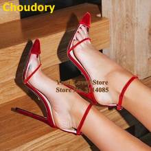 Choudory Red Velvet High Heel Shoes Transparent PVC Patchwork Wedding Pumps Stiletto Heel Pointed Toe Prom Shoes Banquet Heels 2024 - buy cheap