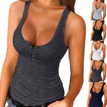 Womens Summer Sleeveless Tank Top Sexy Low Cut U-Neck Button Down Camisole Vest Ribbed Knit Solid Color  2024 - buy cheap