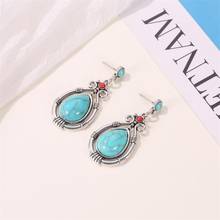 Retro Metal Dual Color Water Drop Turquoises Gem Stone Dangle Earrings Ethnic Style Dangle Women Ear Jewelry Dropshipping 2024 - buy cheap