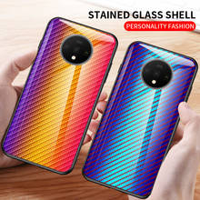 For OnePlus 7T Case Hard Tempered glass Fashion Gradient carbon fiber protect back cover case for one plus 7t oneplus7t 1+7t pro 2024 - buy cheap