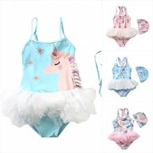 2022 Baby Girls Cute Pluffy Unicorn Staps Swimsuit  cap Children unicorn Straps Swimwear Bath wear ballerina Ballet Style 1-10Y 2024 - buy cheap