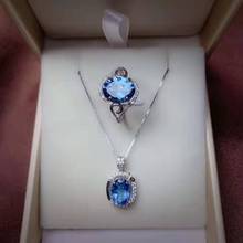 Conjunto de collar y anillo de Topacio Azul de alta calidad para mujer, conjunto de collar de plata pura S925, joyería fina de boda para mujer, envío gratis 2024 - compra barato