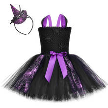 Girls Halloween Spider Witch Tutu Dress Black & Purple Fancy Girl Carnival Party Dress Tulle Kids Spiderweb Wizard Witch Costume 2024 - buy cheap