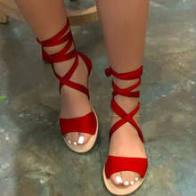 Sandália casual feminina, sandália rasteira com alças, cor sólida, com cadarço, casual, para praia, verão 2021 2024 - compre barato