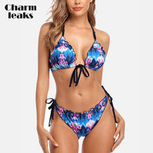 Charmleaks Women Bikini Set Flower Print Swimsuit Lace Sexy Swimwear Push Up Side Bandaged Bathing Suit Beachwear 2024 - buy cheap