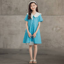 2021 платье для девочек летняя одежда для детей, детские платья принцессы, Элегантное синее платье для девочек; Платья с короткими рукавами, детская подростковая одежда костюм От 6 до 16 лет 2024 - купить недорого