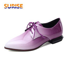 British Women Oxfords Gradient Red Purple Patent Leather Flats Casual Office Ladies Pointed Toe Lace-up Brogue Derbies Plus Size 2024 - buy cheap