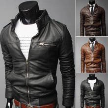 Brand New Fashion Top Casual Men PU Leather Jacket Biker Slim Fit Motorcycle Black Jackets Coats 2024 - buy cheap