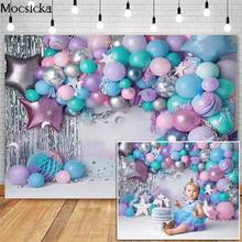 Fondo fotográfico con globos de arcoíris para recién nacidos, telón de fondo con diseño de pastel de pared, estrellas plateadas, accesorios para fotografía 2024 - compra barato