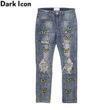 Dark Icon Butterfly Embroidery Jeans Men High Street Men's Denim Pants 2024 - buy cheap