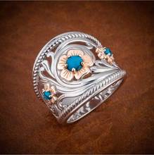 Exquisite Retro Hollow Flower Blue Gem Ring Women's Silver Plated Ring Romantic Engagement Ring Anniversary Party Jewelry 2024 - buy cheap