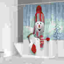 Cortina de ducha con diseño de muñeco de nieve para el hogar, tela de poliéster impermeable, decoración de baño, cortinas de Papá Noel con ganchos 2024 - compra barato