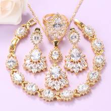 Wedding Big Jewelry Sets Necklace And Bracelet White Cubic Zirconia Long Earrings Pendant Gold Color African Women Accessories 2024 - buy cheap