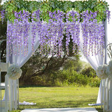 6 pçs/lote Artificial Glicínias Artificial Silk Wisteria Flor Folha Pendurado Romântico Do Casamento Guirlanda Decoração Jardim de Casa 2024 - compre barato