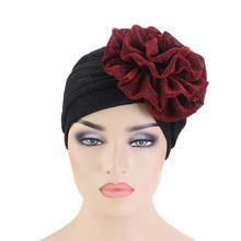 Shiny turban Cap Women Muslim Hijab Islamic Jersey Chemo Cap Big Flower Head Scarf Ladies Head Wrap Cover Headwear Accessories 2024 - buy cheap