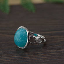 Fnj 925 prata pedra preciosa amazonita anéis originais s925 sólido prue anel de prata para jóias femininas vintage 2024 - compre barato