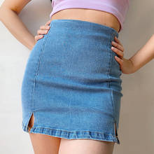 Notched Denim Mini Skirt Front Slit High Waist Jean Cara Skirts Women Y2K eGirl Grunge Aesthetic Outfit 2024 - buy cheap