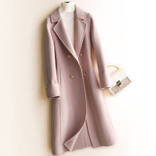 2020 осенне-зимнее модное длинное шерстяное пальто для женщин, высококачественное однотонное тонкое двухстороннее шерстяное пальто, женское двубортное пальто 2024 - купить недорого
