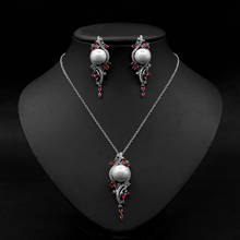 Conjunto de pendientes de circonia cúbica para mujer, aretes largos de perlas, collar, joyería Vintage, diseño elegante 2024 - compra barato