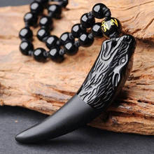 100% Natural Obsidian Wolf tooth Pendant Jewelry Fine Jewelry Obsidian Wolf tooth Anti-evil Men and Women's Pendant Necklace 2024 - buy cheap