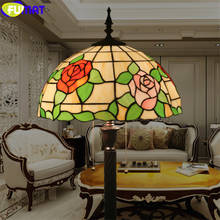 FUMAT Tiffany Floor Lamp Red Pink Rose Green Leaf  Stained Glass Lampshade Multe Color Light European Retro Style Alloy Frame 2024 - buy cheap