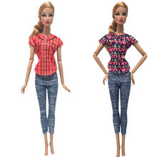 NK  Newest Two Set Doll Casual Plaid Sports Pants Suit Fashion Style Beautiful For Barbie Doll Accessories Best Girl Gift 2X 2024 - buy cheap