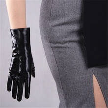 28cm Patent Leather Gloves Medium And Long Section Emulation Leather Mirror Bright Leather Bright Black Wild Basic Warm PU94 2024 - buy cheap