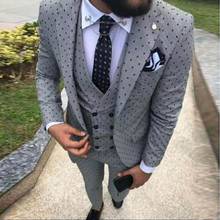 Mens Suits with Pants 3 pieces Slim Fit Gray White Groom Tuxedo Men Suits for Wedding Prom Party Fashion Blazer Vest Set 2019 2024 - buy cheap