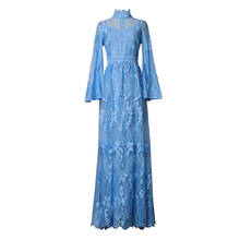 Цянь Хан Zi модное подиум макси платье для женщин с расклешенными рукавами вышитые длинное Сетчатое платье в стиле пэчворк, с вырезами, вечерние платья 2024 - купить недорого