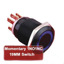 10 peças 19mm 12v anel momentâneo metal carro led interruptor de botão com alumínio anodizado preto