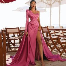 Delicate Hot Pink Evening Dress 2021 New Arrival Sexy High Side Split Mermaid Prom Dresses One Shouldr Long Vestido De Festa 2024 - buy cheap