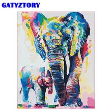 Pintura por números gatyztery elefante colorido imagem de animal por número pintado à mão diy emoldurado em tela presente exclusivo arte 2024 - compre barato