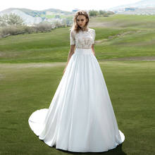 Vestidos de noiva para futura esposa, vestido de noiva com botões e manga curta, com rendas transparentes, branco, de cetim 2024 - compre barato