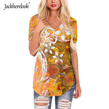 Jackherelook blusa feminina, manga curta, estampada da polinésia, tamanho solto 2024 - compre barato