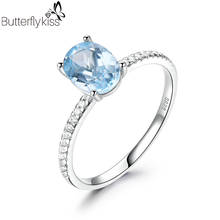 BK Sky Blue Real Oval Topaz Rings For Women Real 925 Sterling Silver Claws Setting Luxury Female Gifts Wedding Promise Jewelry 2024 - buy cheap