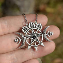 Triple crescente lua com colar de pentagrama selo selo do espírito pagão jóias wiccan gótico colar 2024 - compre barato