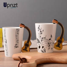 Estilo de música criativa guitarra caneca cerâmica café da manhã chá leite stave copos com alça caneca café copo água 2024 - compre barato