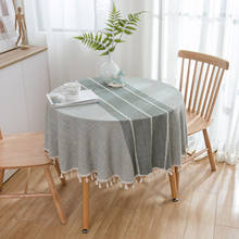 Toalha de mesa redonda de algodão com 150cm, toalha cinza de linho para chá e café à prova de óleo, tecido artístico, cozinha e uso doméstico 2024 - compre barato