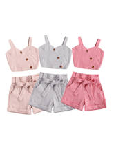 Kid Infant Girl’s Summer Two Piece Set Fashion Stripe Oblique Breasted Suspender Tops and Bandage Short Pants 2-7T 2024 - buy cheap